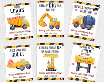 Construction Valentine&#39;s Day Cards Dump Truck Kids Valentines Cards Classroom Digger Valentine Gift Tag Excavator Class School Pun EDITABLE