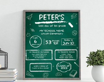 Editable Chalkboard End of School Sign Last Day of School Poster Green ANY AGE GRADE Kindergarten Boy Girl Chalk Printable Instant Digital