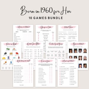 65th Birthday Games for Women 65th Birthday Party Games for Her Born in 1960 Game 1960 Trivia Quiz Activity Bundle Instant Digital PRINTABLE