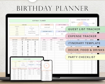 Birthday Party Planner Digital Birthday Planning Spreadsheet Template Google Sheets Guest List Checklist Budget Tracker Itinerary Decor Food