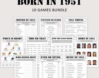 Paquete de juegos para el 75 cumpleaños Juegos para fiestas de cumpleaños de 75 años Trivia de 1951 Nacidos en 1951 Hombres Mujeres Él Ella Quiz Imprimible Instantáneo Digital