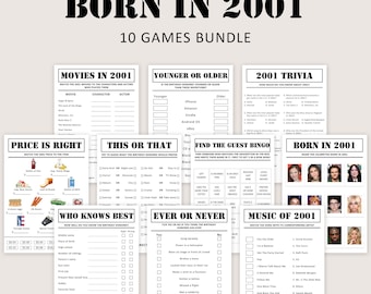 25e verjaardag spellenbundel 25e verjaardag feestspellen 2001 trivia geboren in 2001 25-jarige man vrouw hem haar quiz afdrukbaar direct digitaal