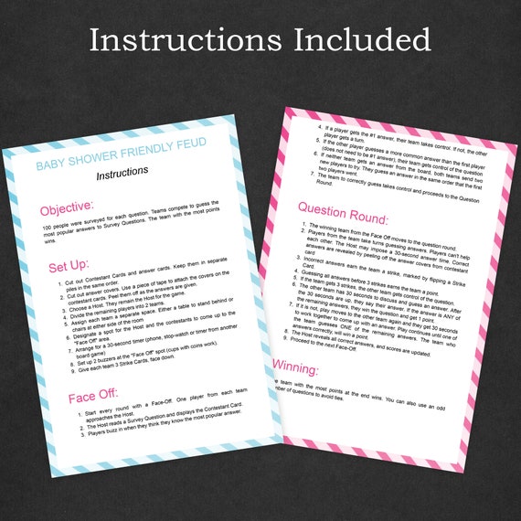 Baby Shower Family Feud Game Cards - 30 Game Cards + Answer Key, Gender Neutral Party Game, Baby Feud Supplies - View #11
