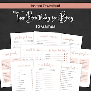 Teen Birthday Games Boy Birthday Party Games for Him Teenager Birthday Party Games Pre-teen Birthday Activities PRINTABLE Instant Digital
