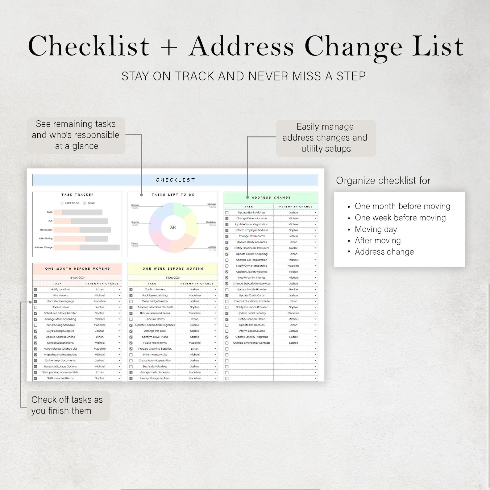 Moving Planner Moving Checklist Spreadsheet Packing Box Inventory ...