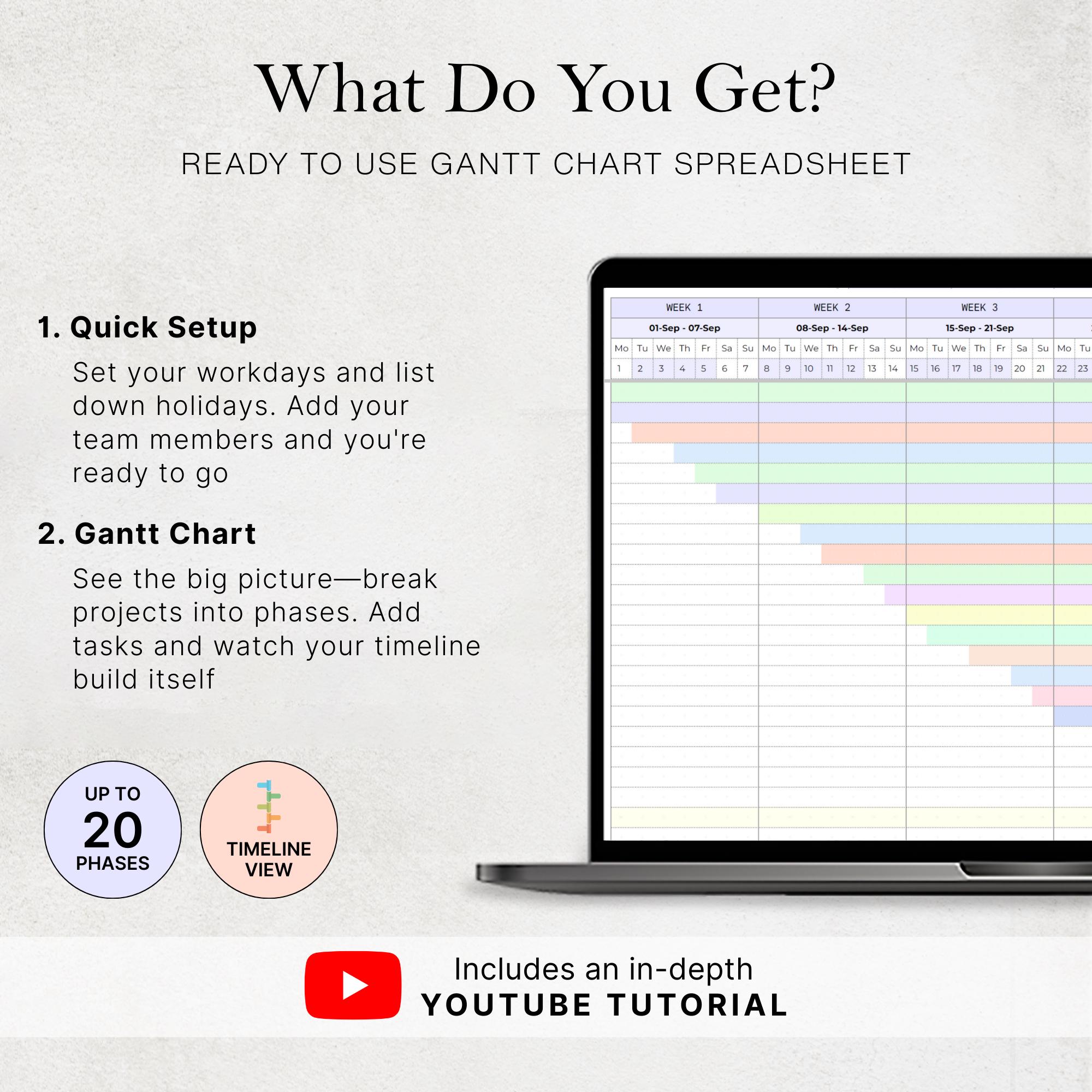 Gantt Chart Spreadsheet Project Timeline Management Tool Task Tracker ...