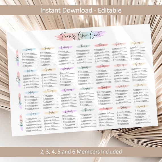 Family Chore Chart Weekly Family Planner Household Cleaning Schedule Family Calendar Chore List Checklist Kids Adult EDITABLE Printable