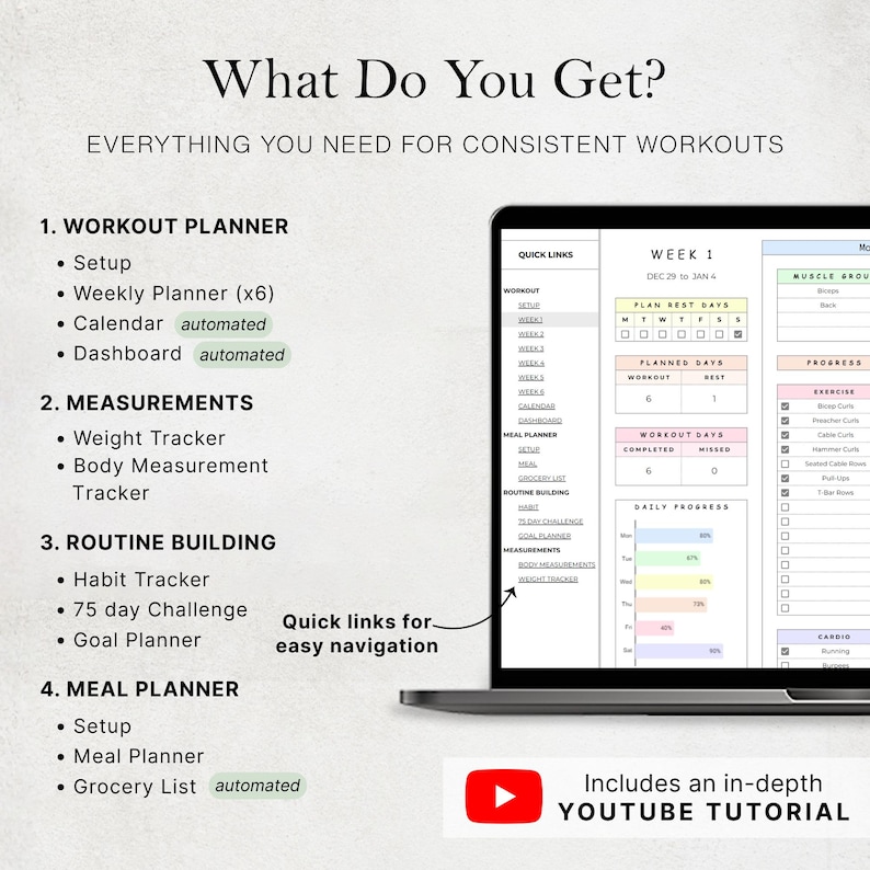 Workout Planner Spreadsheet Exercise Tracker Template Fitness Planner Gym Weight Loss Tracker Weight Lifting Training Pilates Google Sheets image 2
