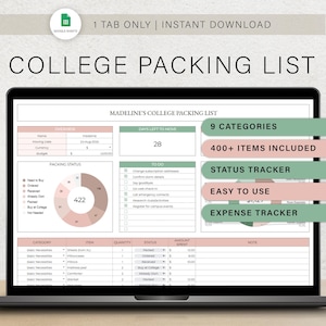 College Packing List Dorm Packing List Tracker College Move In Items Dormitory Checklist Moving Essentials Freshman First Year Google Sheets