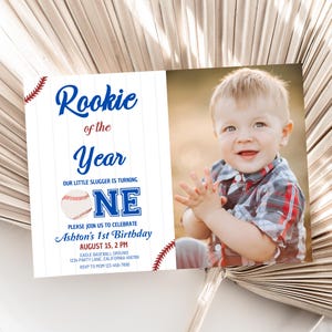 Rookie of the Year Birthday Invitation with Photo Baseball Invitation with Picture First Birthday Party Sports Invite Boy Theme EDITABLE B05