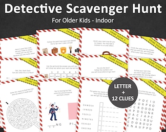 Detective Scavenger Hunt for Older Kids Spy Birthday Treasure Hunt Indoor Teens Police Hunt Clue Escape Room Top Secret Puzzle PRINTABLE
