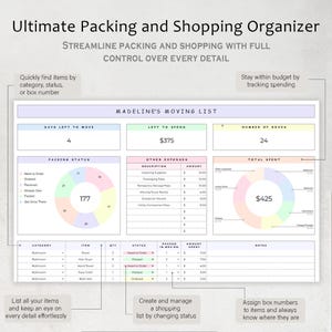 Moving Planner Moving Checklist Spreadsheet Packing Box Inventory ...