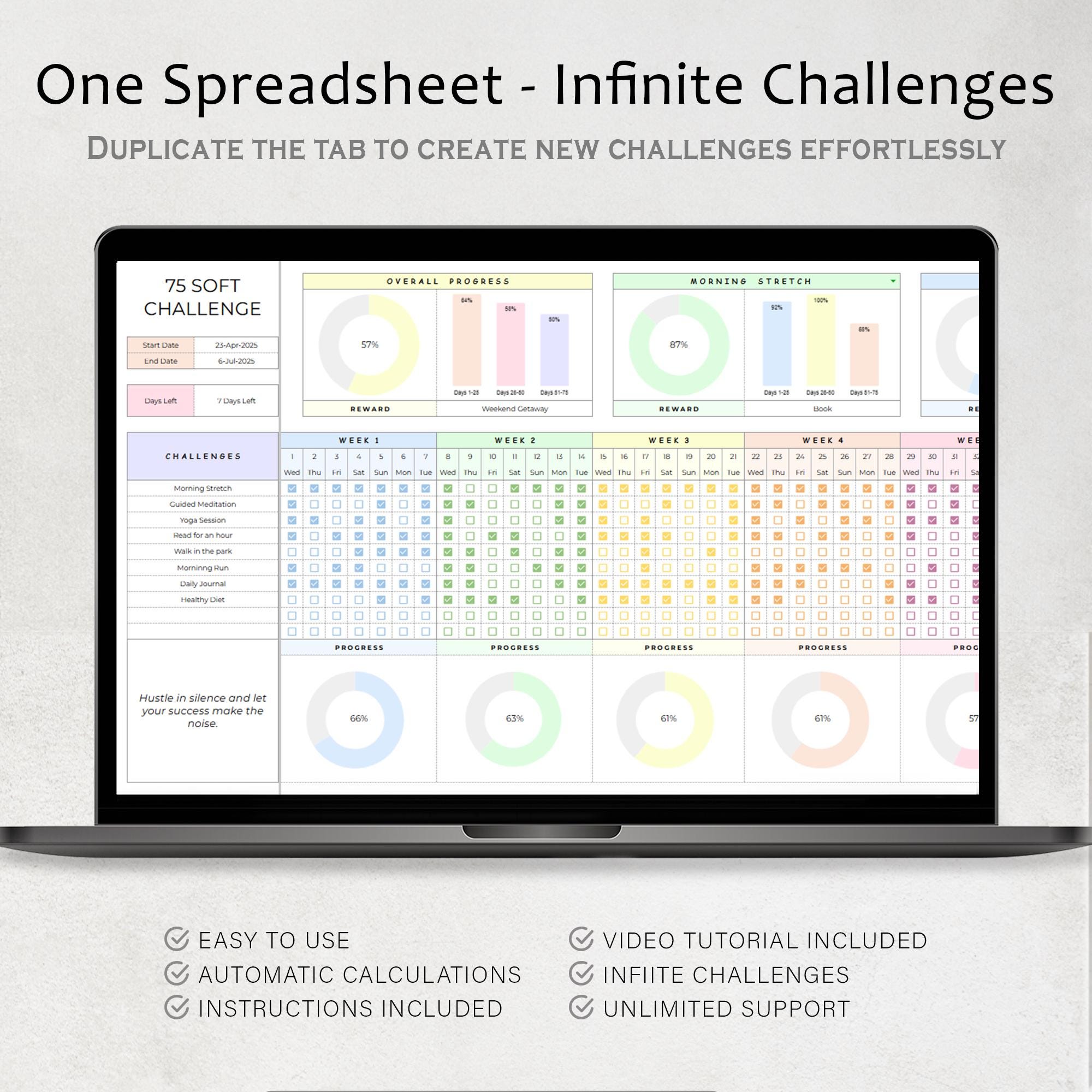 75 Soft Challenge Spreadsheet Fitness Tracker Template 75 Easy ...