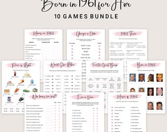 65th Birthday Games for Women 65th Birthday Party Games for Her Born in 1961 Game 1961 Trivia Quiz Activity Bundle Instant Digital PRINTABLE
