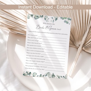 Who Knows The Bride & Groom Best Game How Well Do You Know The Bride and Groom Game Bridal Shower Who Knows Best Quiz Wedding Game EDITABLE