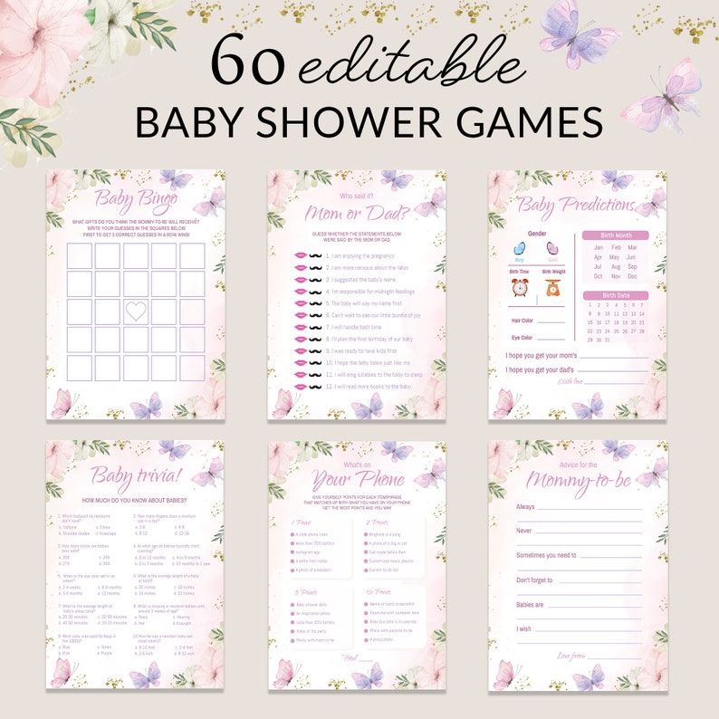 Butterfly Baby Shower Games Bundle Purple Butterfly Couples Etsy