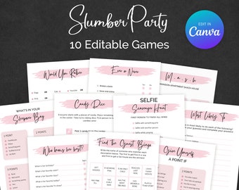 Slumber Party Games Sleepover Games Sleepover Party Games Girls Sleep Over Kit For Birthday Sleepover Squad Ideas for Kids EDITABLE Digital