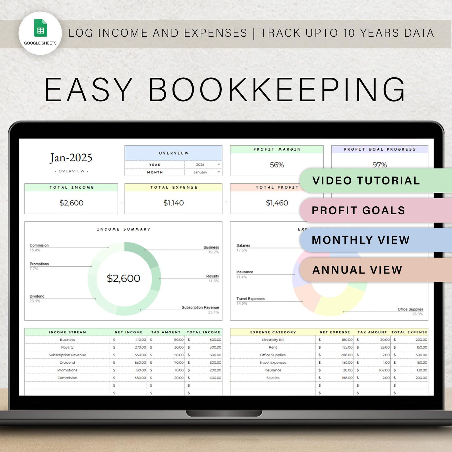 Bookkeeping Spreadsheet Small Business Finance Template Easy Income ...