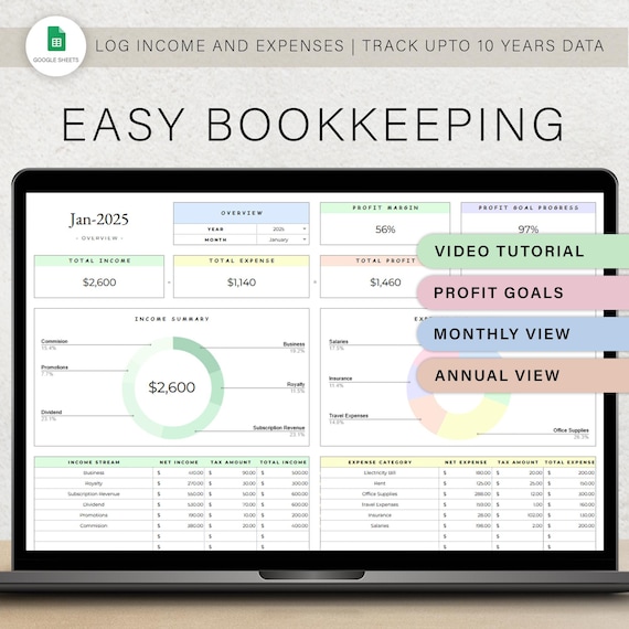 Bookkeeping Spreadsheet Small Business Finance Template Easy Income & Expense Tracker Tax Google Sheets Profit and Loss Accounting Sales