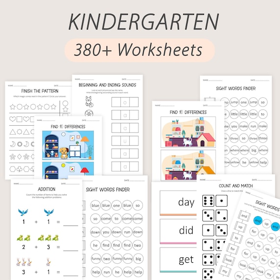 Kindergarten Worksheets Homeschool Learning Workbook Kids Busy Book Math Phonic Sight Words Logical Reasoning Teacher Curriculum PRINTABLE