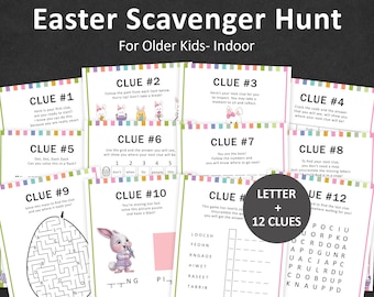 Easter Treasure Hunt for Older Kids Easter Scavenger Hunt Teens Indoor Easter Bunny Hunt Clues Easter Basket Escape Room Puzzles PRINTABLE