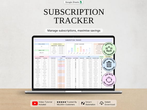 Subscription Tracker Spreadsheet Monthly Subscription Payment Recurring Bill Tracker Template Membership Digital Subscription Google Sheets