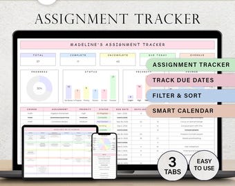 Hoja de cálculo de seguimiento de tareas, plantilla de planificador estudiantil, planificador de estudios académicos, planificador de cursos universitarios, planificador escolar, clase, hojas de cálculo de Google