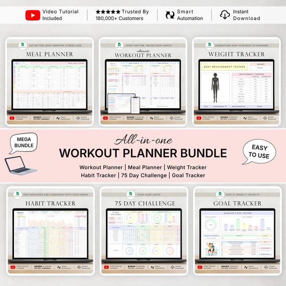 Workout Planner Spreadsheet Exercise Tracker Template Fitness Planner Gym Weight Loss Tracker Weight Lifting Training Meal Google Sheets