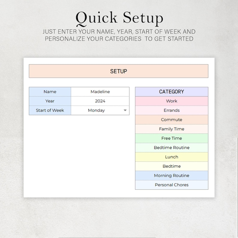 Weekly Time Blocking Planner Spreadsheet 24 Hour Weekly Schedule ...