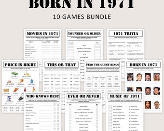 55th Birthday Games Bundle 55th Birthday Party Games 1971 Trivia Born in 1971 55 Year Old Men Women Him Her Quiz Printable Instant Digital