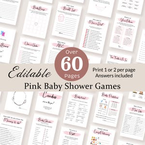 Pink Baby Shower Games Bundle Minimalistic Couples Shower Party Baby Shower Activity Modern Baby Prediction Girl Boy Baby Trivia EDITABLE