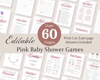 Pink Baby Shower Games Bundle Minimalistic Couples Shower Party Baby Shower Activity Modern Baby Prediction Girl Boy Baby Trivia EDITABLE