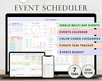 Programme d'événements Modèle de calendrier d'événements Planificateur d'événements sur plusieurs jours Feuille de calcul Suivi des événements mensuels Planificateur d'événements Google Sheets