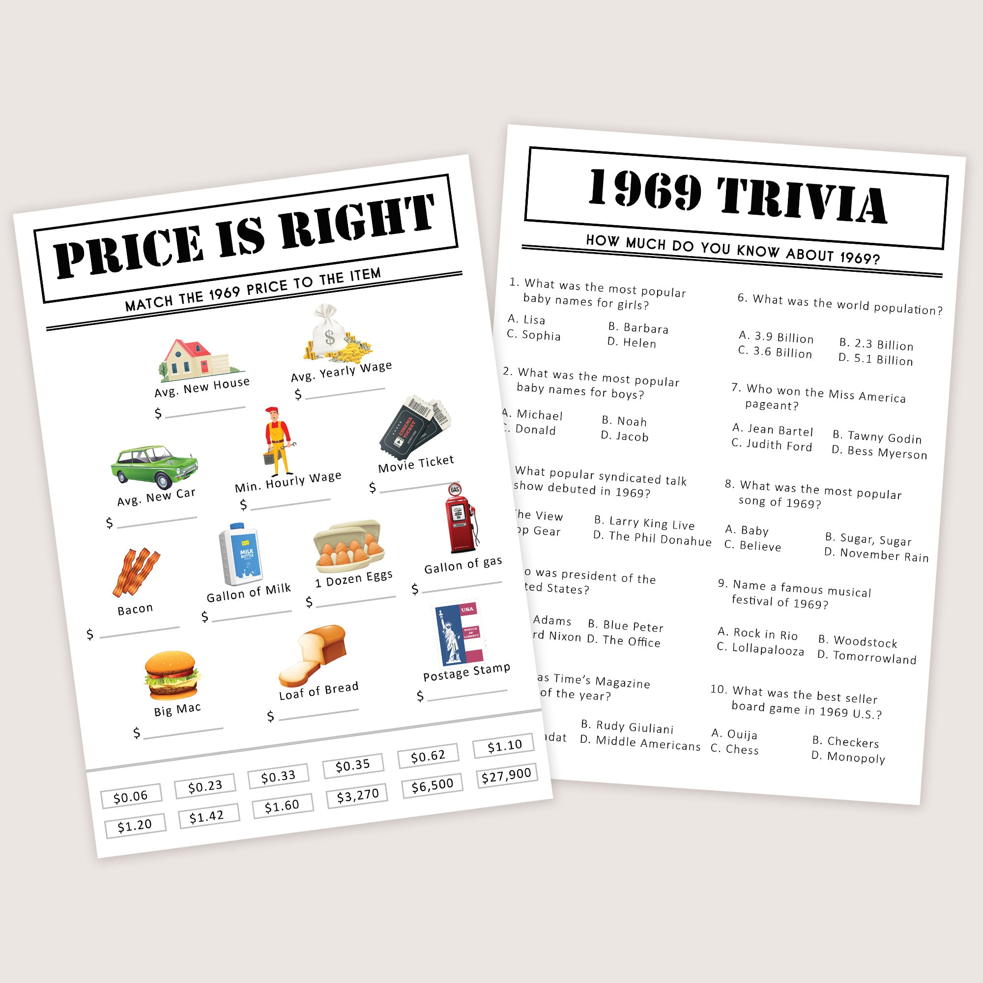 57th Birthday Games Bundle 57th Birthday Party Games 1969 Trivia Born ...