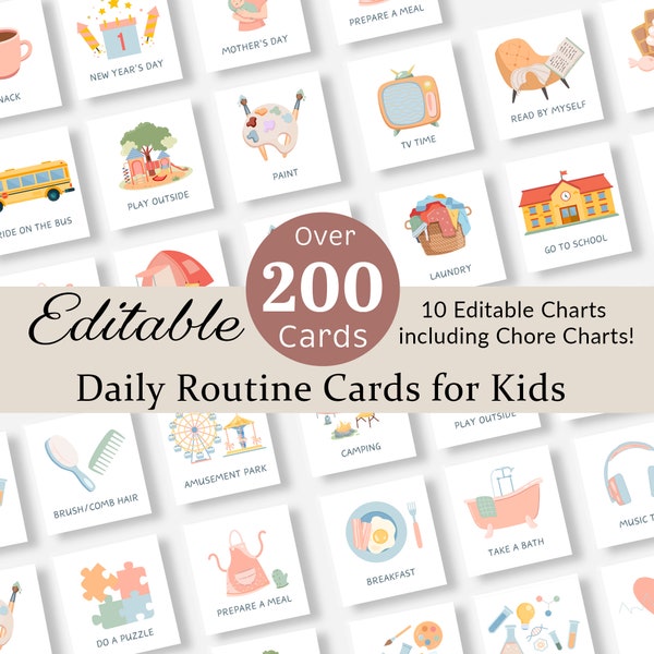 Editable Daily Routine Cards Toddler Routine Chart Daily Rhythm Visual Schedule for Kids Chore Chart Checklist Preschool Montessori Activity