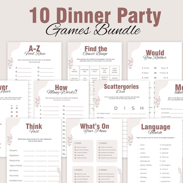 Dinner Party Games Dinner Table Party Games for Adults Icebreaker Games Brunch Games Bundle Dinner Wait Activities PRINTABLE Instant Digital