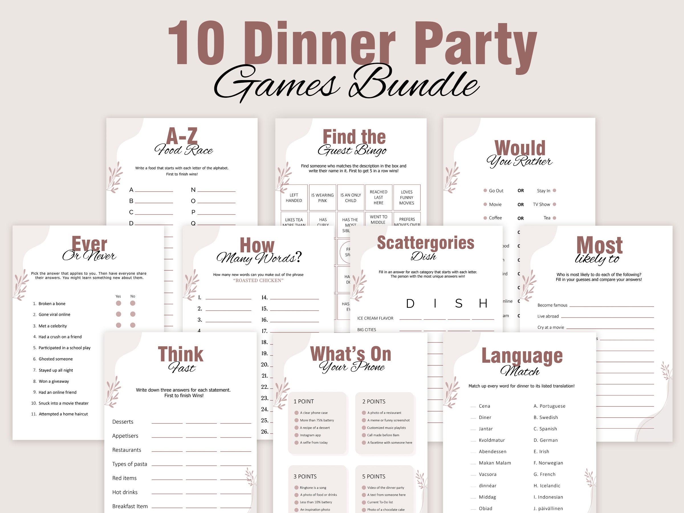 Dinner Party Games Dinner Table Party Games For Adults Etsy