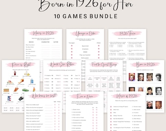100th Birthday Games for Women 100th Birthday Party Game for Her Born in 1926 Trivia Quiz Activity 100 Bundle Instant Digital PRINTABLE
