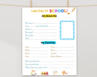 Editable Last Day of School Sign End of School Poster with Child Details White Kindergarten ANY AGE GRADE Boy Girl Printable Instant Digital
