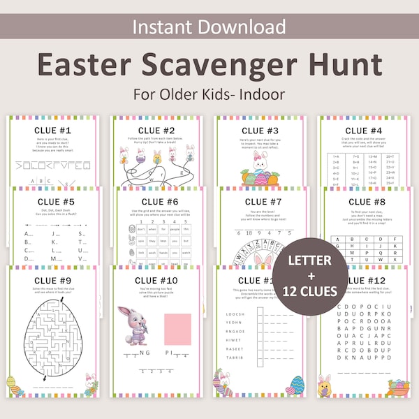 Easter Treasure Hunt for Older Kids Easter Scavenger Hunt Teens Easter Bunny Indoor Hunt Clues Easter Basket Escape Room Puzzles PRINTABLE