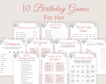 Birthday Games for Her Birthday Girl Games Birthday Party Games for Women Adult She Trivia Pink Flowers Who Knows PRINTABLE Instant Digital