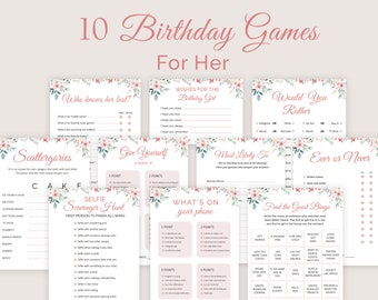 Jeux d'anniversaire pour son anniversaire Jeux de fille Jeux de fête d'anniversaire pour les femmes adultes Elle Trivia Fleurs roses qui sait PRINTABLE Instant Digital