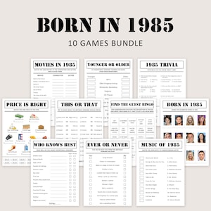 Pacchetto giochi per il 40° compleanno Giochi per feste di 40° compleanno Quiz del 1985 Nato nel 1985 40 anni Uomini Donne Lui Lei Quiz STAMPABILE Digitale istantaneo
