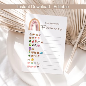 Emoji Pictionary Baby Shower Game Babyshower Games Emojis Guessing Games Rainbow Boho Baby Shower Party Game Boy Girl EDITABLE Instant
