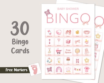 Pink Baby Shower Bingo Game 30 Cards Girl Baby Shower Party Games Baby Shower Activity Couple Shower Bingo Cards Baby Girl PRINTABLE Digital