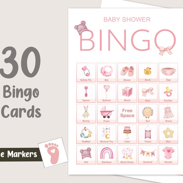 Pink Baby Shower Bingo Game 30 Cards Girl Baby Shower Party Games Baby Shower Activity Couple Shower Bingo Cards Baby Girl PRINTABLE Digital