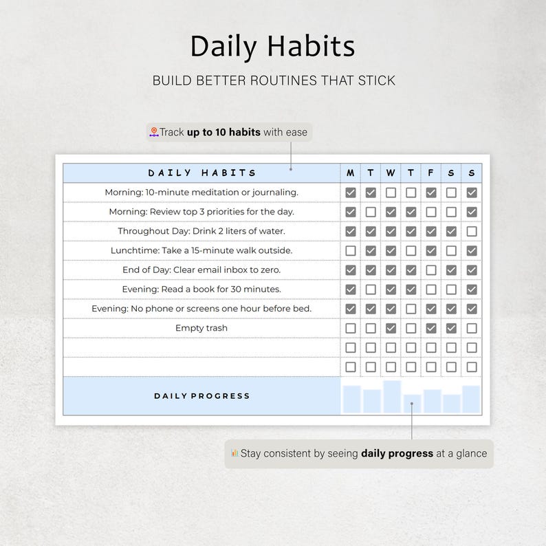 Weekly Planner Daily to Do List Spreadsheet Task Tracker Habit Tracker ...