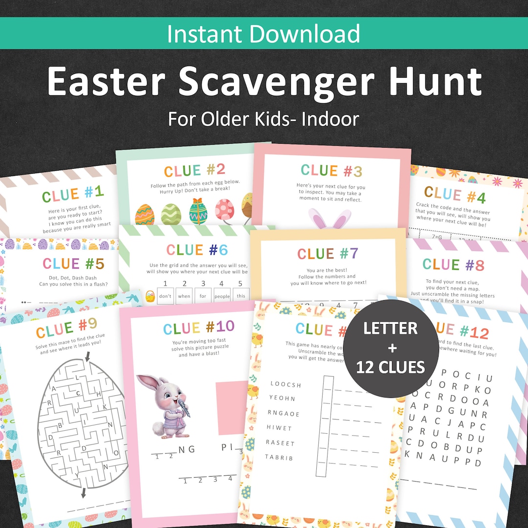 Easter Scavenger Hunt for Teenager Easter Egg Hunt Clues Easter Bunny