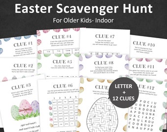 Ostereiersuche Hinweise Ostern Schnitzeljagd für Teens Osterhase Escape Room ältere Kinder Indoor Ostern Korb Schatzsuche Spiel PRINTABLE