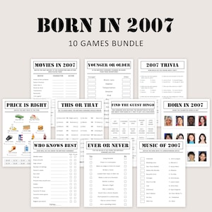 18th Birthday Games Bundle 18th Birthday Party Games 2007 Trivia Born in 2007 18 Year Old Men Women Him Her Quiz PRINTABLE Instant Digital